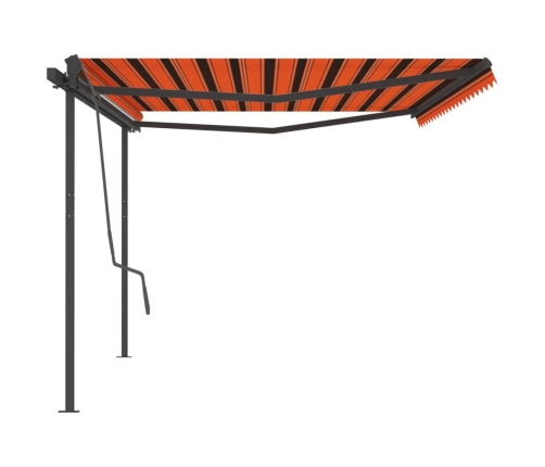 Toldo manual retráctil con postes naranja y marrón 5x3 m