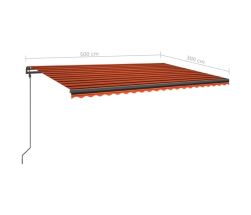 Toldo manual retráctil con postes naranja y marrón 5x3 m