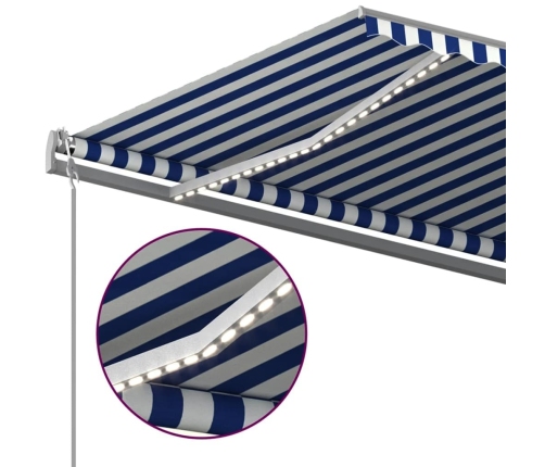 Toldo manual retráctil con LED azul y blanco 5x3 m