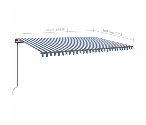 Toldo manual retráctil con LED azul y blanco 5x3 m