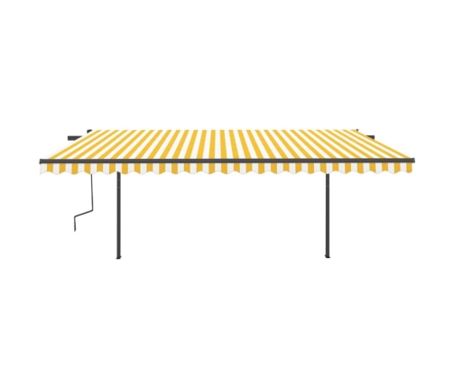 Toldo retráctil manual con postes amarillo y blanco 5x3 m