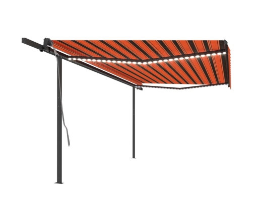 Toldo manual retráctil con postes naranja y marrón 4x3 m