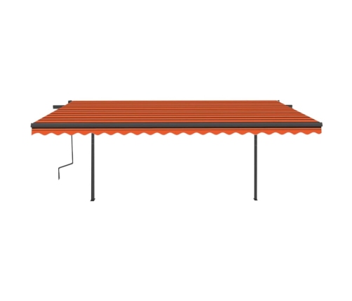 Toldo manual retráctil con postes naranja y marrón 4x3 m