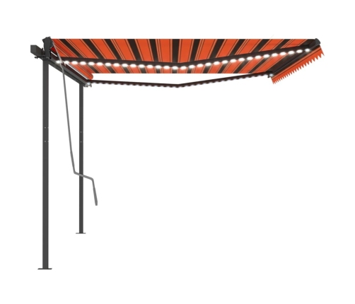 Toldo manual retráctil con postes naranja y marrón 4x3 m