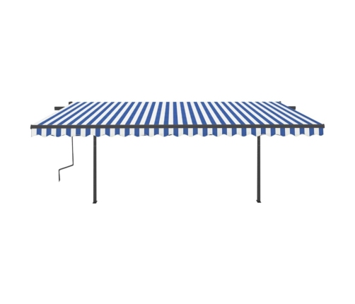 Toldo retráctil automático con postes azul y blanco 5x3 m