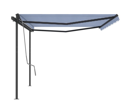 Toldo retráctil automático con postes azul y blanco 5x3 m