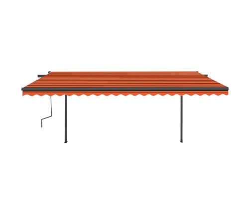 Toldo retráctil automático con postes naranja y marrón 5x3 m