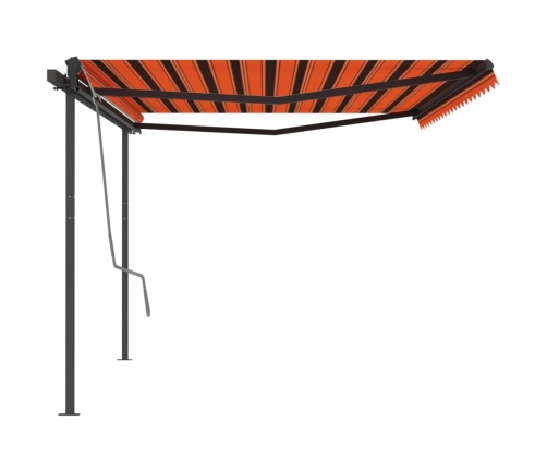 Toldo retráctil automático con postes naranja y marrón 5x3 m