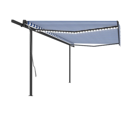 Toldo automático con LED sensor de viento azul y blanco 5x3 m