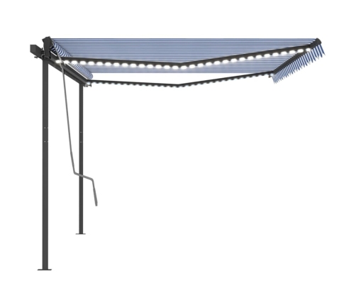 Toldo automático con LED sensor de viento azul y blanco 5x3 m