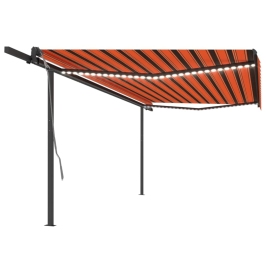 Toldo automático LED sensor de viento naranja y marrón 5x3 m