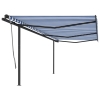 Toldo retráctil automático con postes azul y blanco 6x3 m