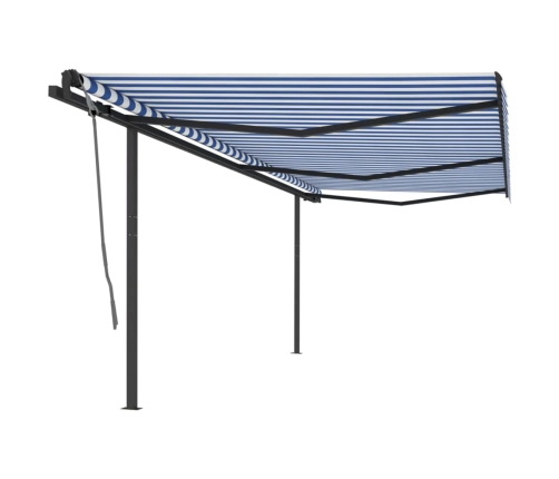 Toldo retráctil automático con postes azul y blanco 6x3 m