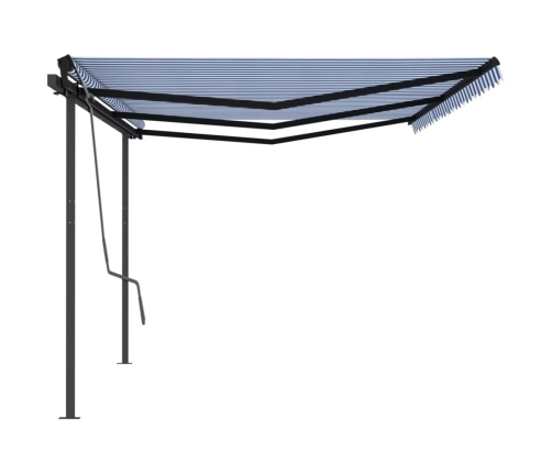 Toldo retráctil automático con postes azul y blanco 6x3 m