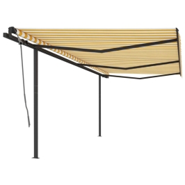 Toldo retráctil manual con postes amarillo y blanco 6x3 m