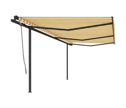 Toldo retráctil manual con postes amarillo y blanco 6x3 m