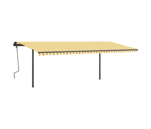 Toldo retráctil manual con postes amarillo y blanco 6x3 m