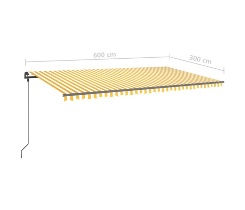 Toldo retráctil manual con postes amarillo y blanco 6x3 m