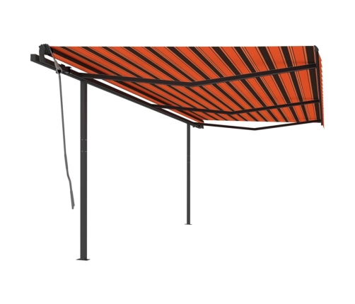 Toldo manual retráctil con postes naranja y marrón 6x3 m