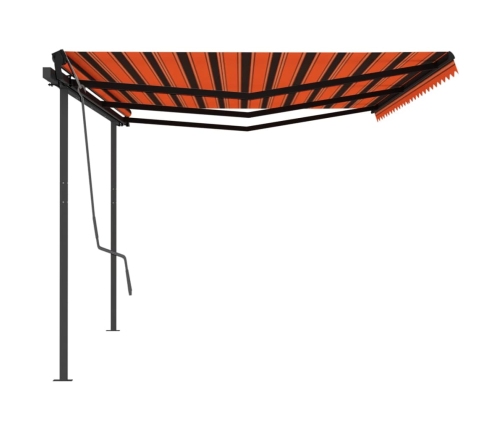 Toldo manual retráctil con postes naranja y marrón 6x3 m