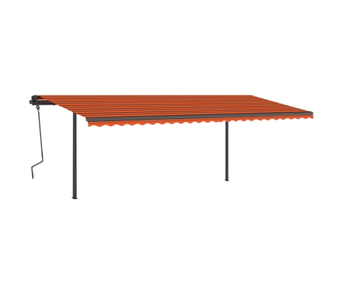 Toldo manual retráctil con postes naranja y marrón 6x3 m