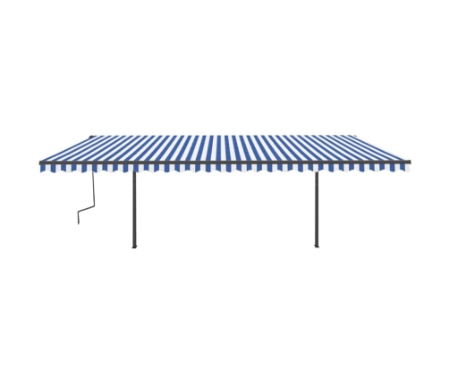 Toldo retráctil manual con luz postes azul y blanco 6x3 m