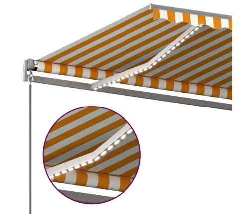 Toldo retráctil manual con postes amarillo y blanco 6x3 m