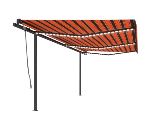 Toldo manual retráctil con LED naranja y marrón 6x3 m