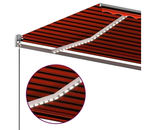 Toldo manual retráctil con LED naranja y marrón 6x3 m