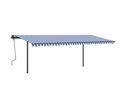 Toldo retráctil automático con postes azul y blanco 6x3 m