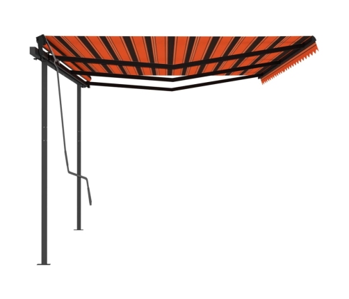 Toldo retráctil automático con postes naranja y marrón 6x3 m