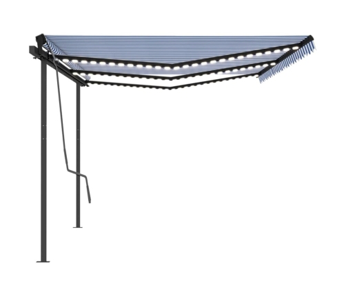 Toldo automático con LED sensor de viento azul y blanco 6x3 m