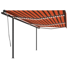 Toldo automático LED sensor de viento naranja y marrón 6x3 m