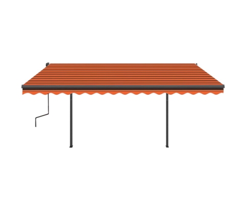 Toldo retráctil manual con postes naranja y marrón 4x3,5 m