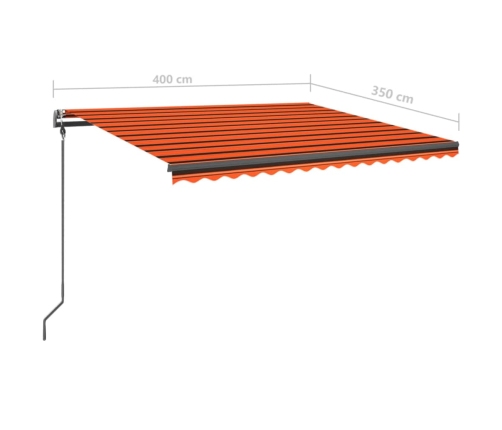 Toldo retráctil manual con postes naranja y marrón 4x3,5 m