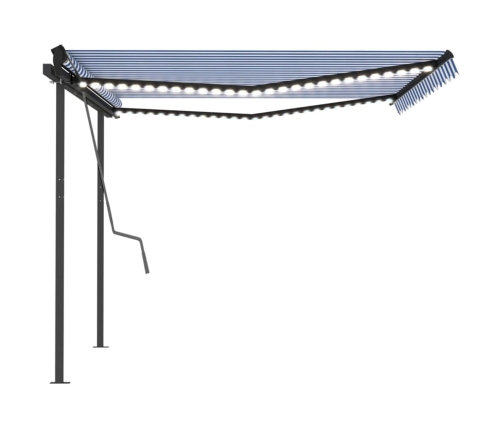 Toldo manual retráctil con LED azul y blanco 4x3,5 m