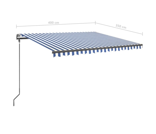 Toldo retráctil automático con postes azul y blanco 4x3,5 m