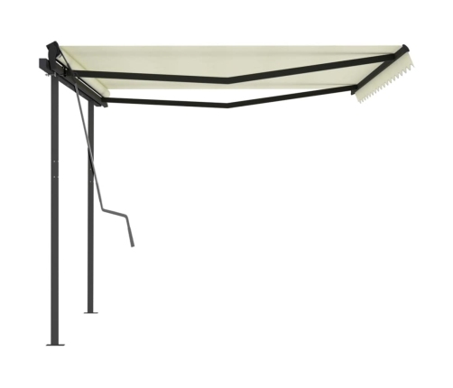 Toldo retráctil automático con postes crema 4x3,5 m