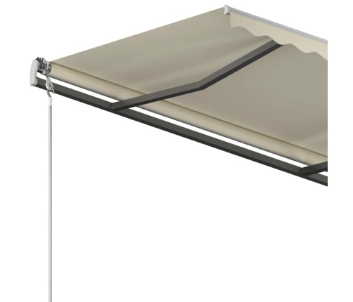 Toldo retráctil automático con postes crema 4x3,5 m