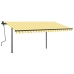 Toldo retráctil automático con postes amarillo y blanco 4x3,5 m