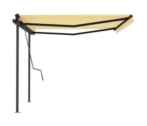 Toldo retráctil automático con postes amarillo y blanco 4x3,5 m