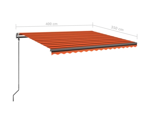 Toldo retráctil automático con postes naranja y marrón 4x3,5 m