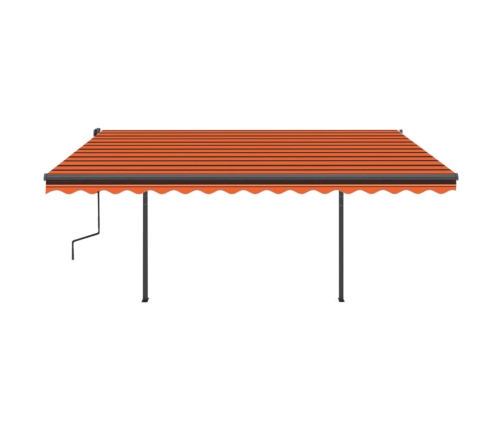 Toldo retráctil automático con postes naranja y marrón 4x3,5 m