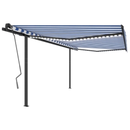 Toldo automático con LED sensor de viento azul y blanco 4x3,5 m