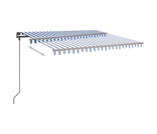 Toldo manual retráctil con postes azul y blanco 4,5x3,5 m