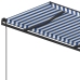 Toldo manual retráctil con postes azul y blanco 4,5x3,5 m