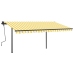 Toldo retráctil manual con postes amarillo y blanco 4,5x3,5 m