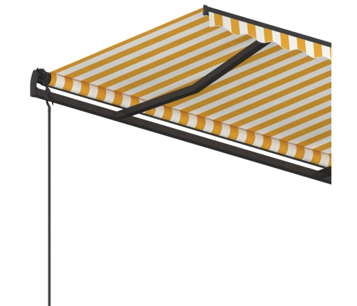 Toldo retráctil manual con postes amarillo y blanco 4,5x3,5 m