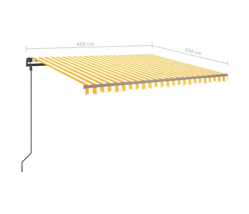 Toldo retráctil manual con postes amarillo y blanco 4,5x3,5 m