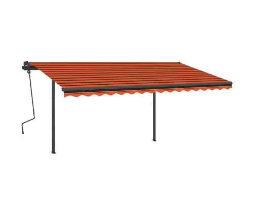 Toldo manual retráctil con postes naranja y marrón 4,5x3,5 m